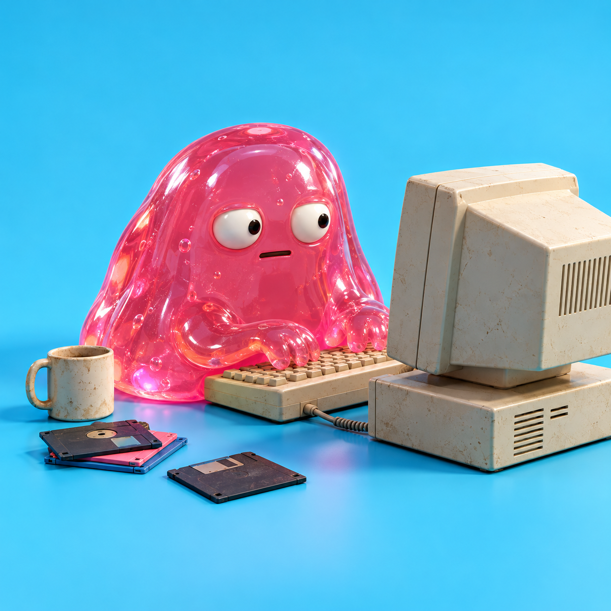 Gelatin blob at a computer